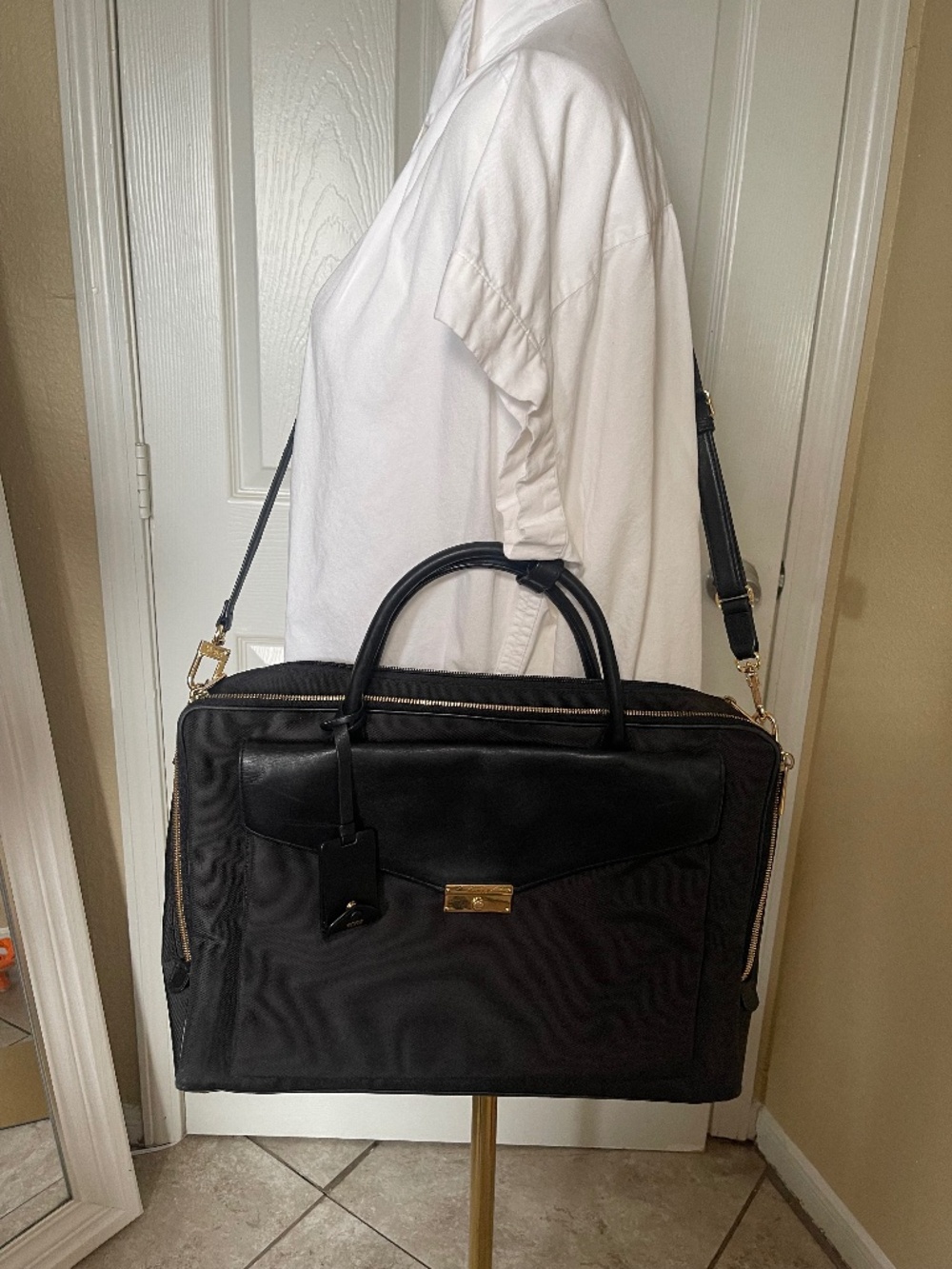 TUMI Larkin Erin Ballistic Nylon Leather Trim Briefcase Laptop Bag Gold Hardware
